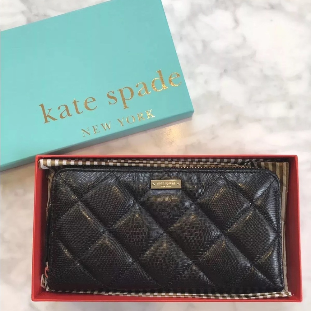 Kate Spade Black Quilt Embossed Zip Around Wallet